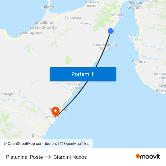 Pistunina; Poste to Giardini-Naxos map