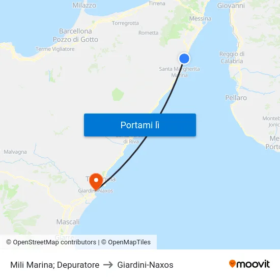 Mili Marina; Depuratore to Giardini-Naxos map