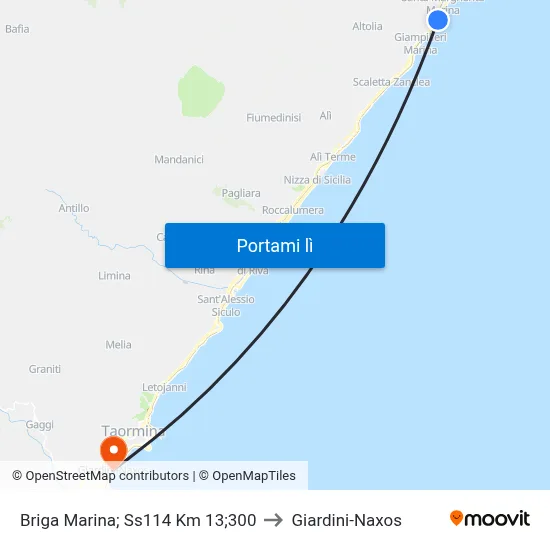 Briga Marina; Ss114 Km 13;300 to Giardini-Naxos map
