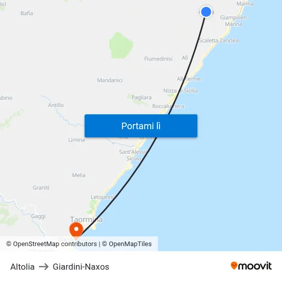 Altolia to Giardini-Naxos map