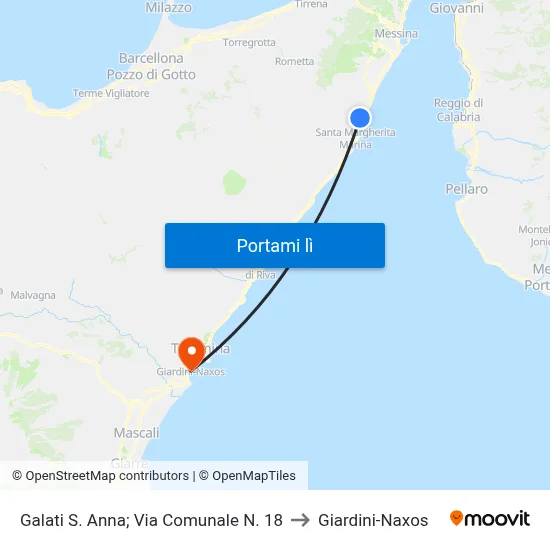 Galati S. Anna; Via Comunale N. 18 to Giardini-Naxos map