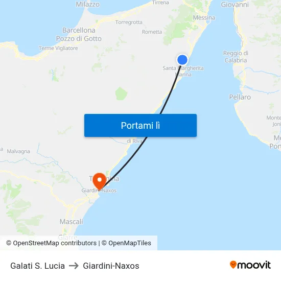 Galati S. Lucia to Giardini-Naxos map