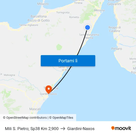 Mili S. Pietro; Sp38 Km 2;900 to Giardini-Naxos map