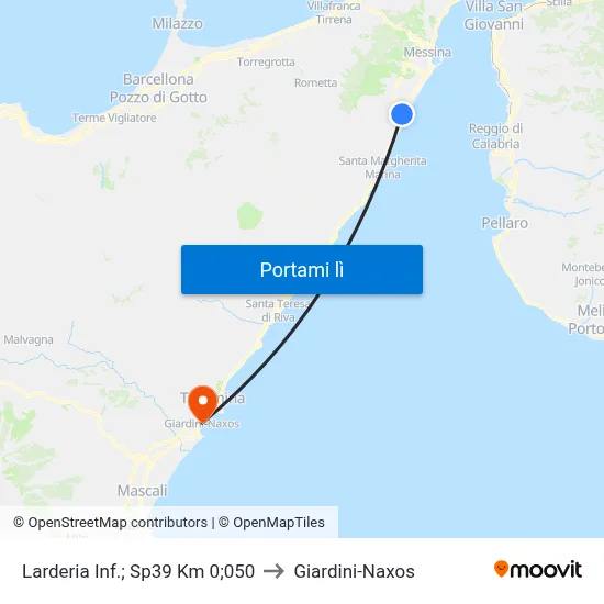 Larderia Inf.; Sp39 Km 0;050 to Giardini-Naxos map