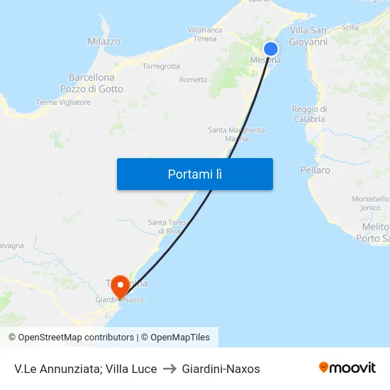 V.Le Annunziata; Villa Luce to Giardini-Naxos map