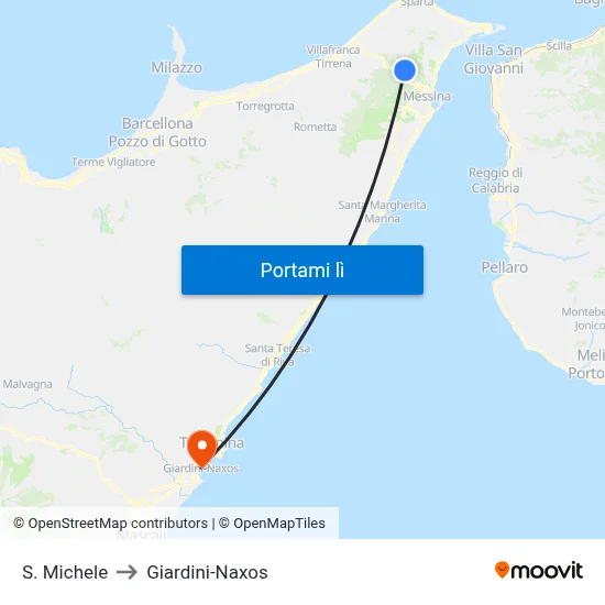 S. Michele to Giardini-Naxos map