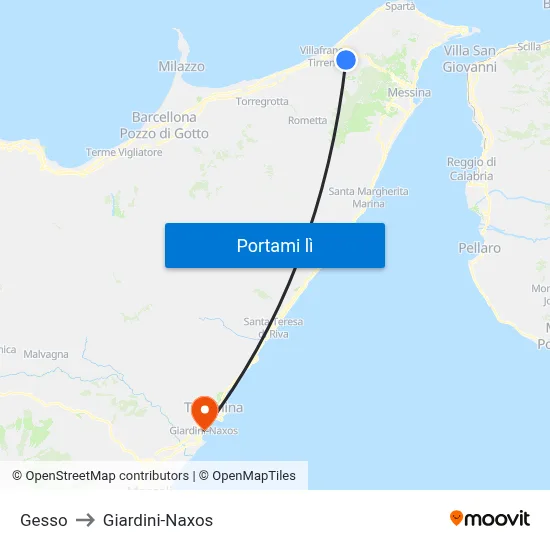 Gesso to Giardini-Naxos map