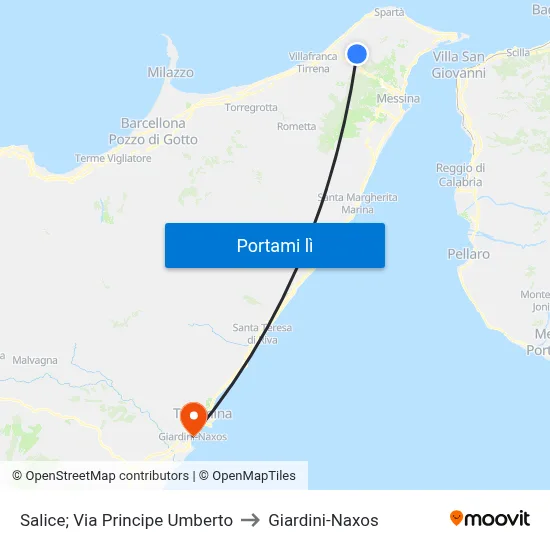 Salice; Via Principe Umberto to Giardini-Naxos map