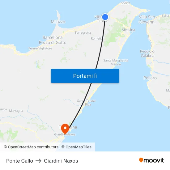 Ponte Gallo to Giardini-Naxos map