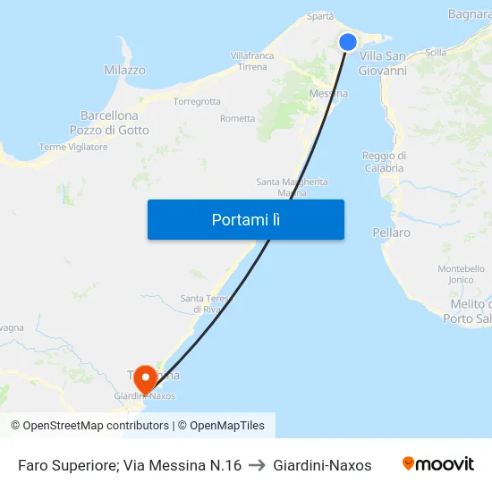 Faro Superiore; Via Messina N.16 to Giardini-Naxos map