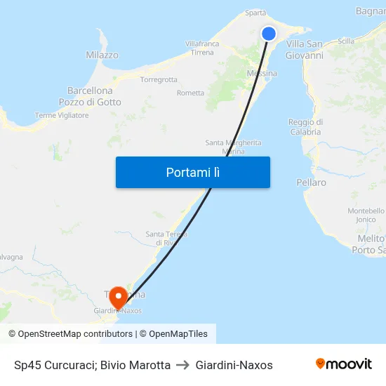 Sp45 Curcuraci; Bivio Marotta to Giardini-Naxos map