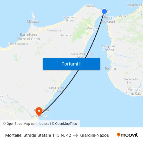 Mortelle; Strada Statale 113 N. 42 to Giardini-Naxos map