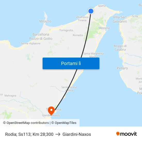 Rodia; Ss113; Km 28;300 to Giardini-Naxos map