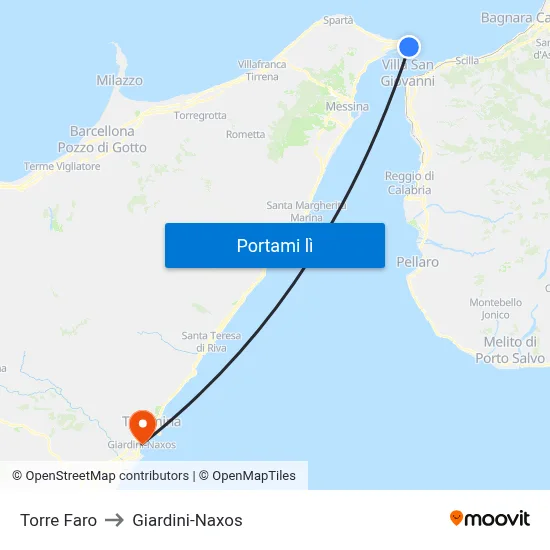 Torre Faro to Giardini-Naxos map
