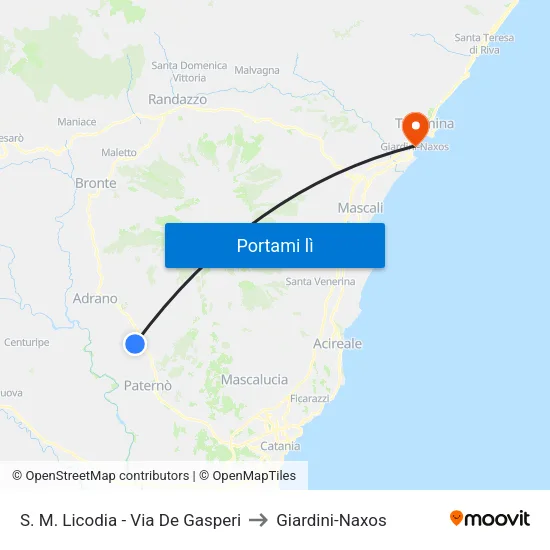 S. M. Licodia  - Via De Gasperi to Giardini-Naxos map