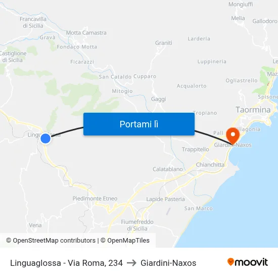 Linguaglossa - Via Roma, 234 to Giardini-Naxos map