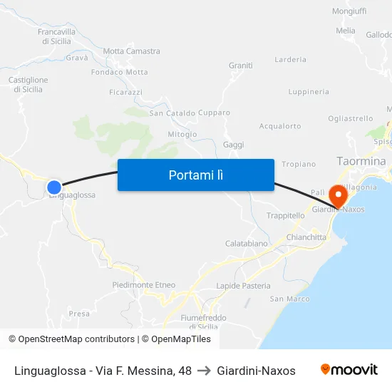 Linguaglossa - Via F. Messina, 48 to Giardini-Naxos map