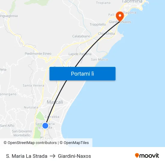 S. Maria La Strada to Giardini-Naxos map