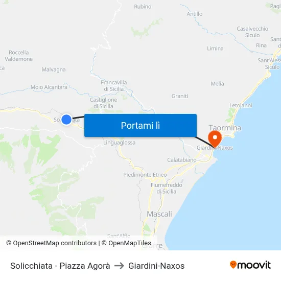 Solicchiata - Piazza Agorà to Giardini-Naxos map