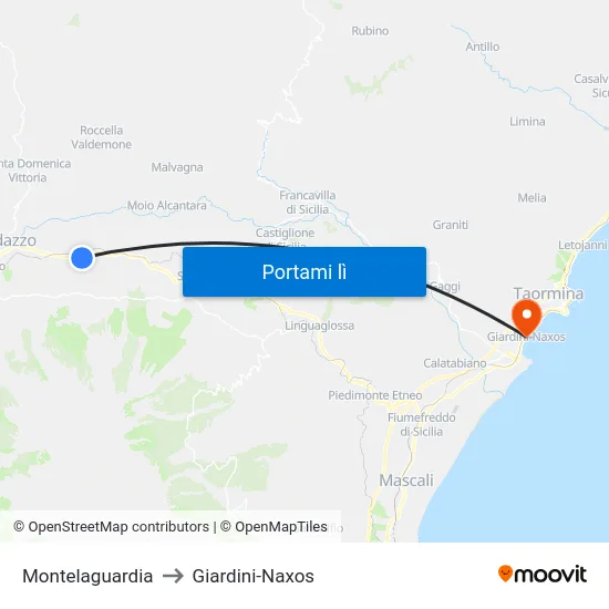 Montelaguardia to Giardini-Naxos map