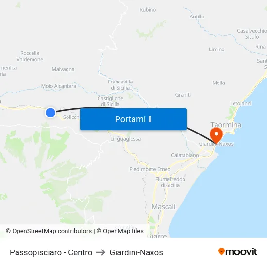 Passopisciaro - Centro to Giardini-Naxos map