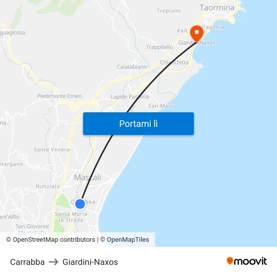 Carrabba to Giardini-Naxos map