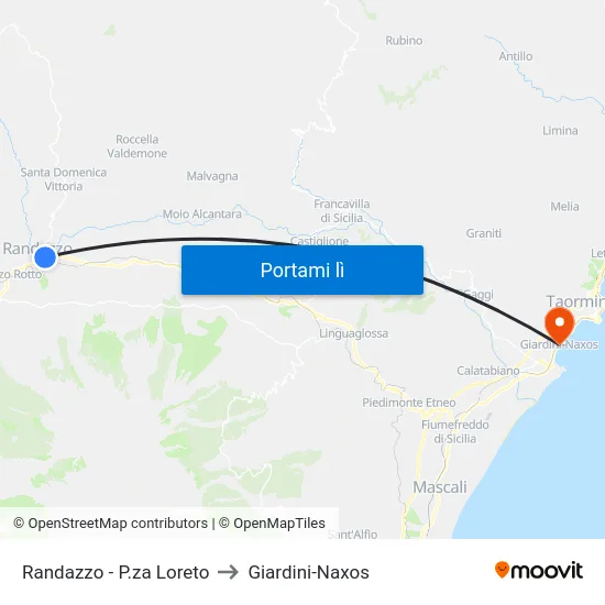 Randazzo - P.za Loreto to Giardini-Naxos map