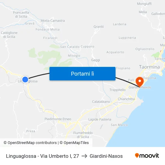 Linguaglossa - Via Umberto I, 27 to Giardini-Naxos map