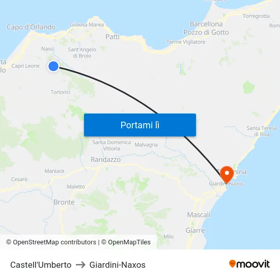 Castell'Umberto to Giardini-Naxos map
