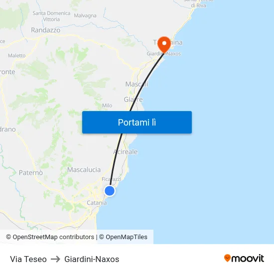 Via Teseo to Giardini-Naxos map