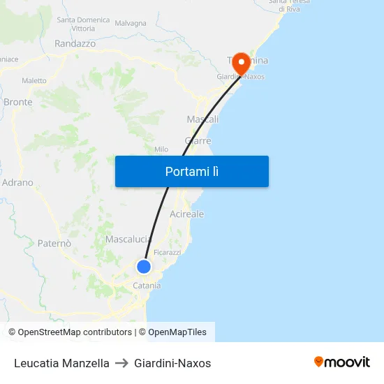 Leucatia Manzella to Giardini-Naxos map
