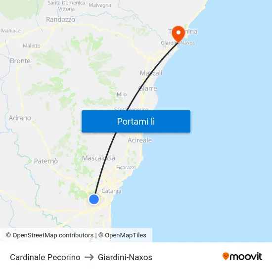Cardinale Pecorino to Giardini-Naxos map