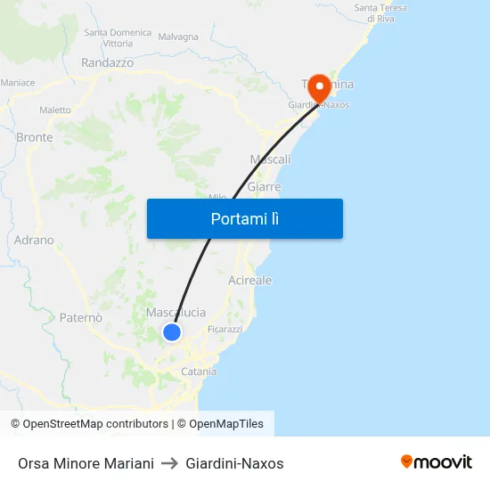 Orsa Minore Mariani to Giardini-Naxos map