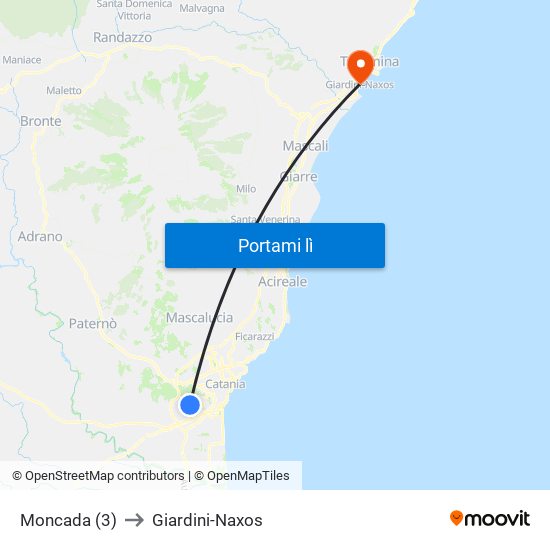 Moncada (3) to Giardini-Naxos map