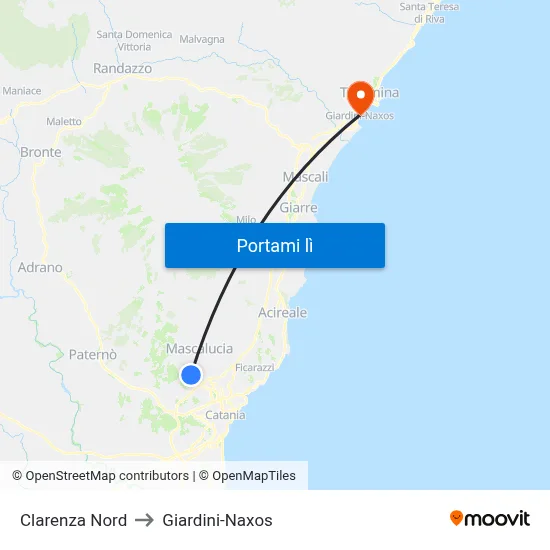 Clarenza Nord to Giardini-Naxos map
