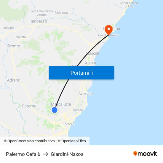 Palermo Cefalù to Giardini-Naxos map