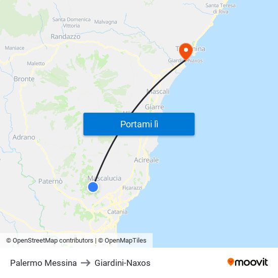 Palermo Messina to Giardini-Naxos map
