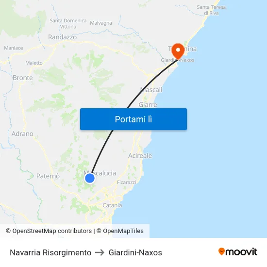 Navarria Risorgimento to Giardini-Naxos map