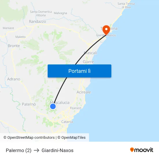 Palermo (2) to Giardini-Naxos map