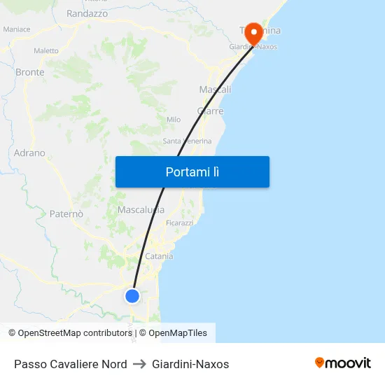 Passo Cavaliere Nord to Giardini-Naxos map