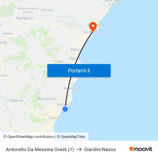 Antonello Da Messina Ovest (1) to Giardini-Naxos map