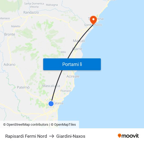 Rapisardi Fermi Nord to Giardini-Naxos map