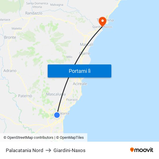 Palacatania Nord to Giardini-Naxos map