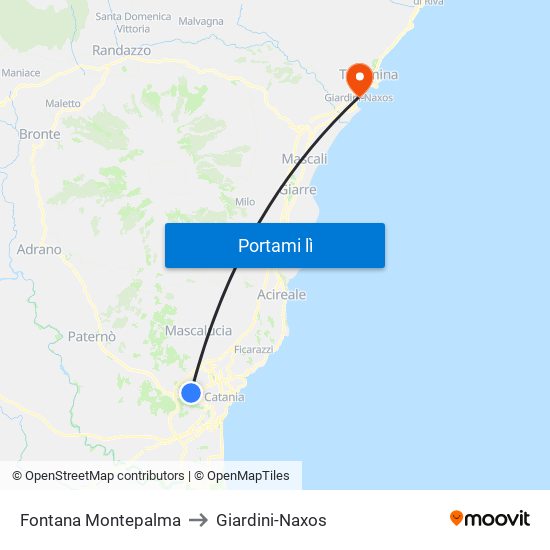 Fontana Montepalma to Giardini-Naxos map