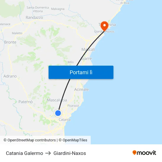 Catania Galermo to Giardini-Naxos map