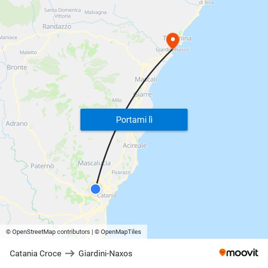 Catania Croce to Giardini-Naxos map