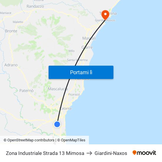 Zona Industriale Strada 13 Mimosa to Giardini-Naxos map