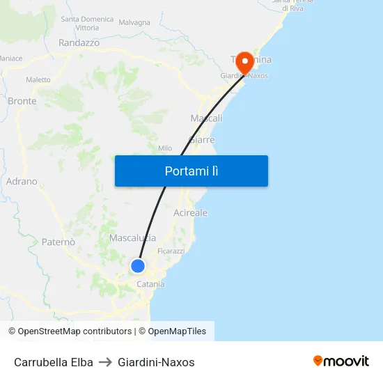 Carrubella Elba to Giardini-Naxos map