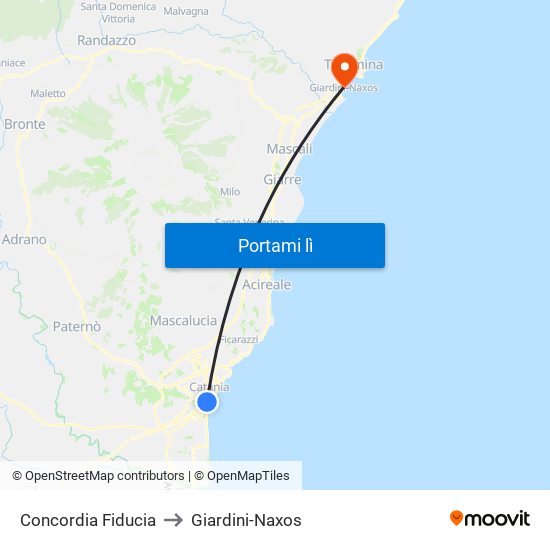 Concordia Fiducia to Giardini-Naxos map