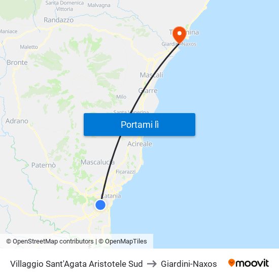 Villaggio Sant'Agata Aristotele Sud to Giardini-Naxos map